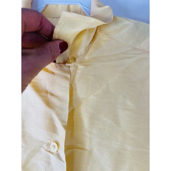 VTG 60s Womens Medium Dainty Silk Loop Collar Button Shirt Blouse Yellow Mod - Picture 4 of 5